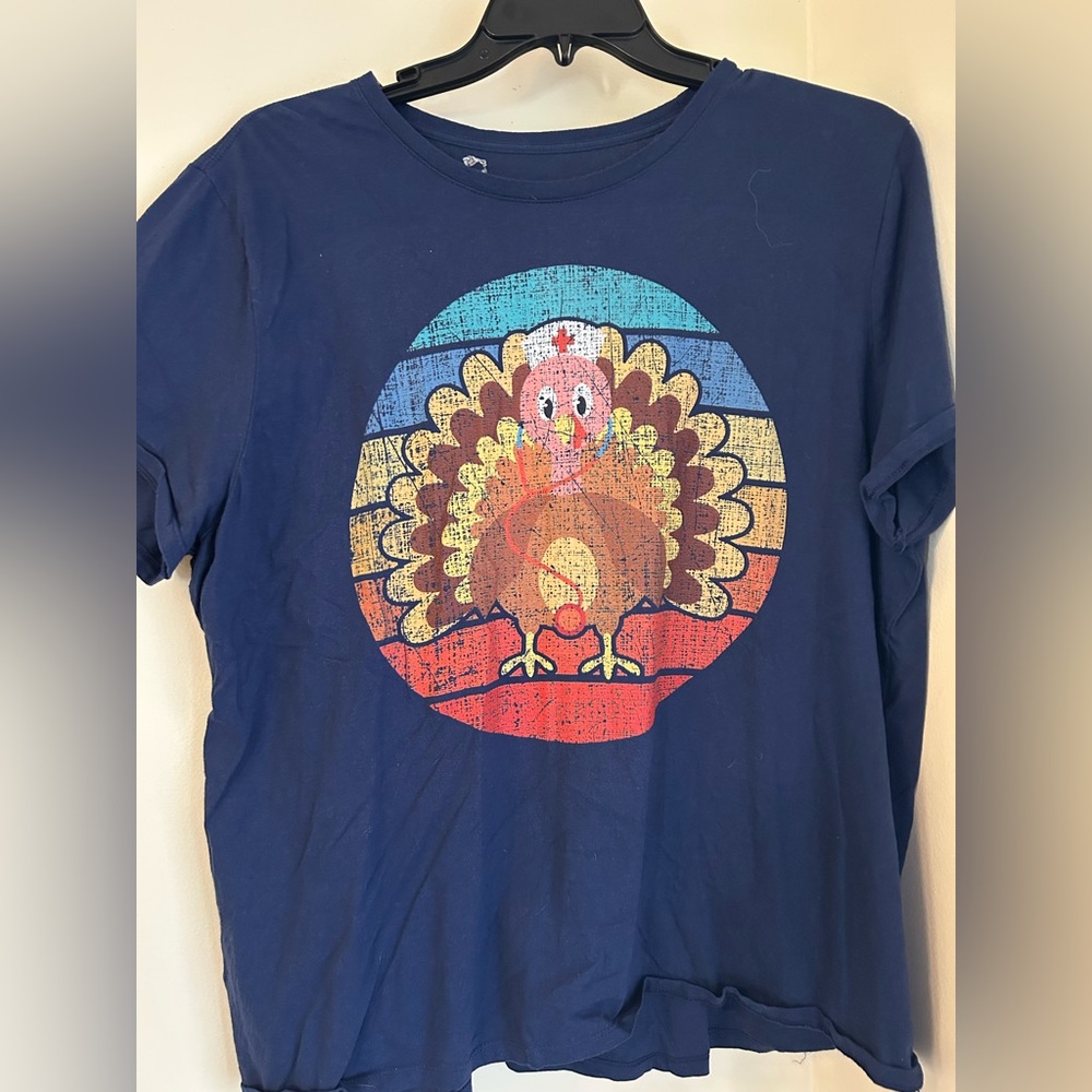 Navy Blue Nurse Turkey Thanksgiving Shirt Size 3XL